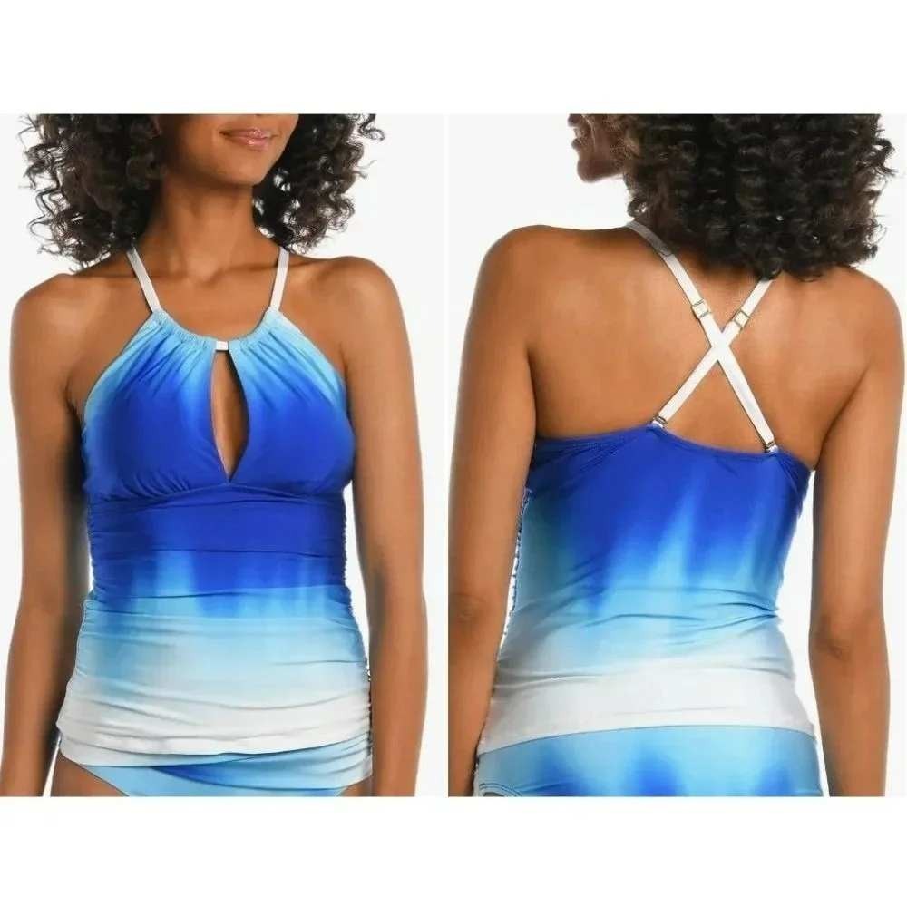 La Blanca Ocean Oasis Keyhole Tankini Top Sz 6 Ombre Tummy Control UPF 50+ NWT‎